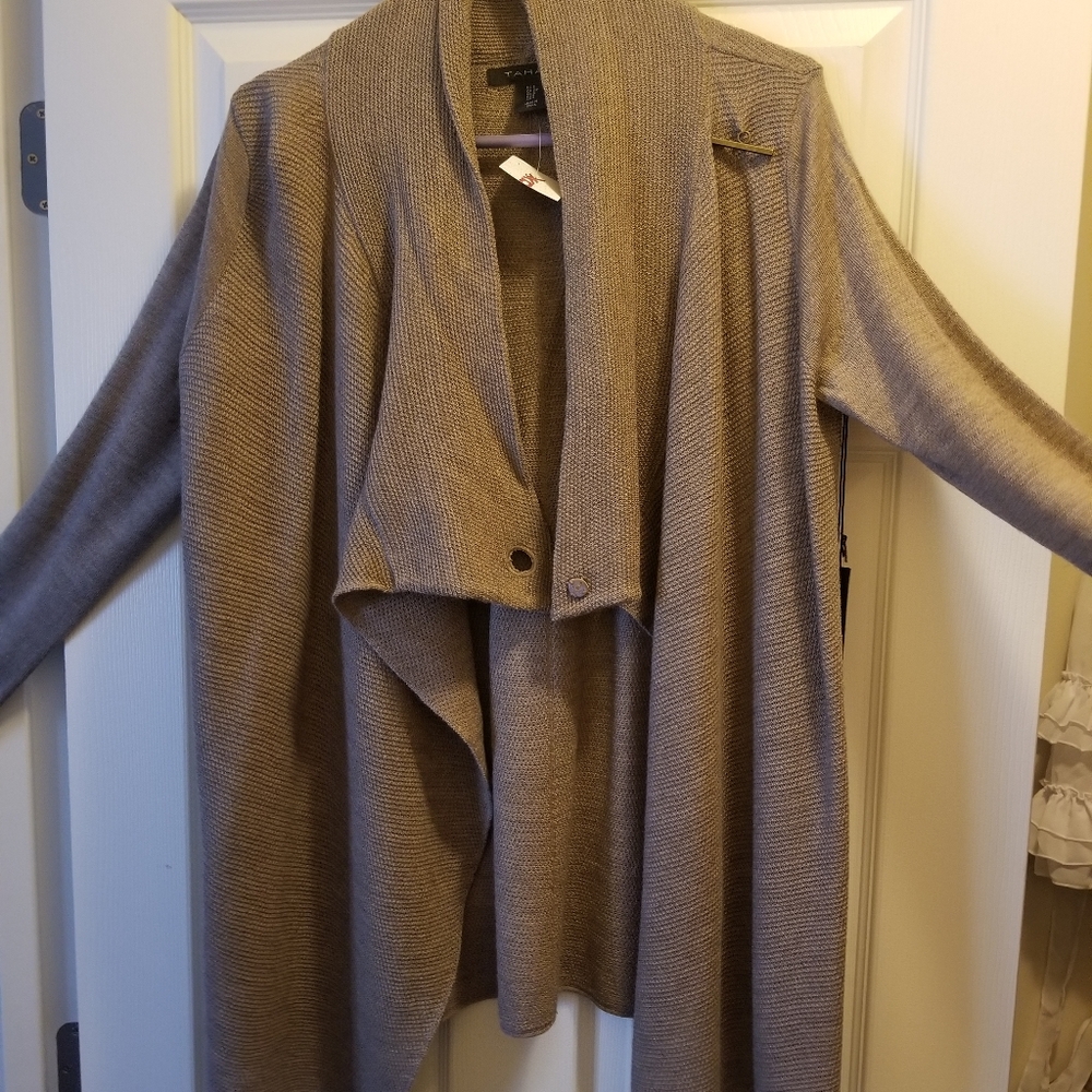 COPY - Tahari open cardigan sweater tjmaxx brown tan small nwt